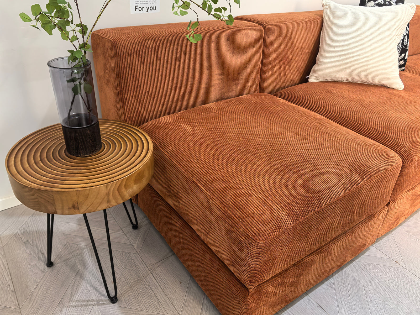 LEANKEE corduroy cover in oatmeal on IKEA Jattebo sofa