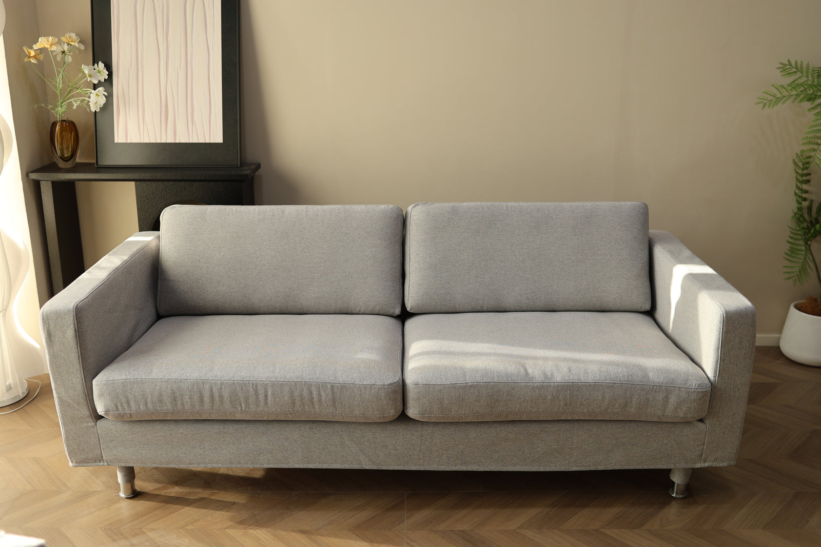 LEANKEE tweed cover in charcoal on IKEA Vimle sofa